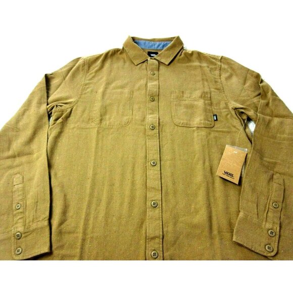 Vans Men's Jacobson LS button up Cotton shirt Brown Speckled Classic Fit NWT - Picture 1 of 4